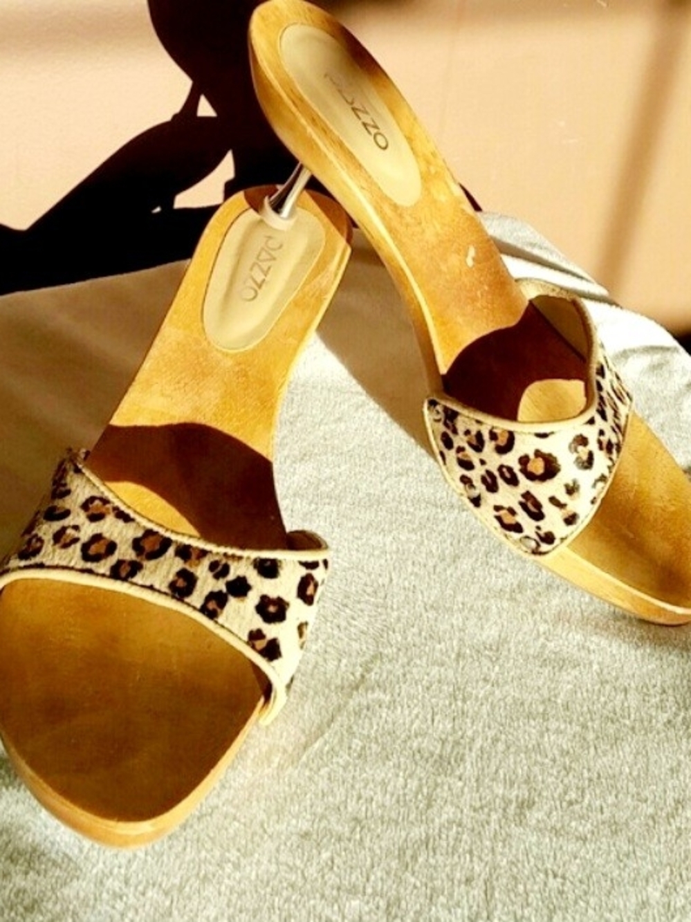 PAZZO Leopard-Print Slide Mules in Tan and Black